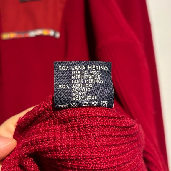 Green Coast Yachting Made In Italy Cable Merino Knit Cardigan Red Sweater Large - Picture 12 of 12